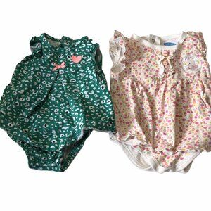 Baby Girls Rompers 2 Pc Set Carters & Bon Bébé 0-3 Mo Floral Leopard Cotton